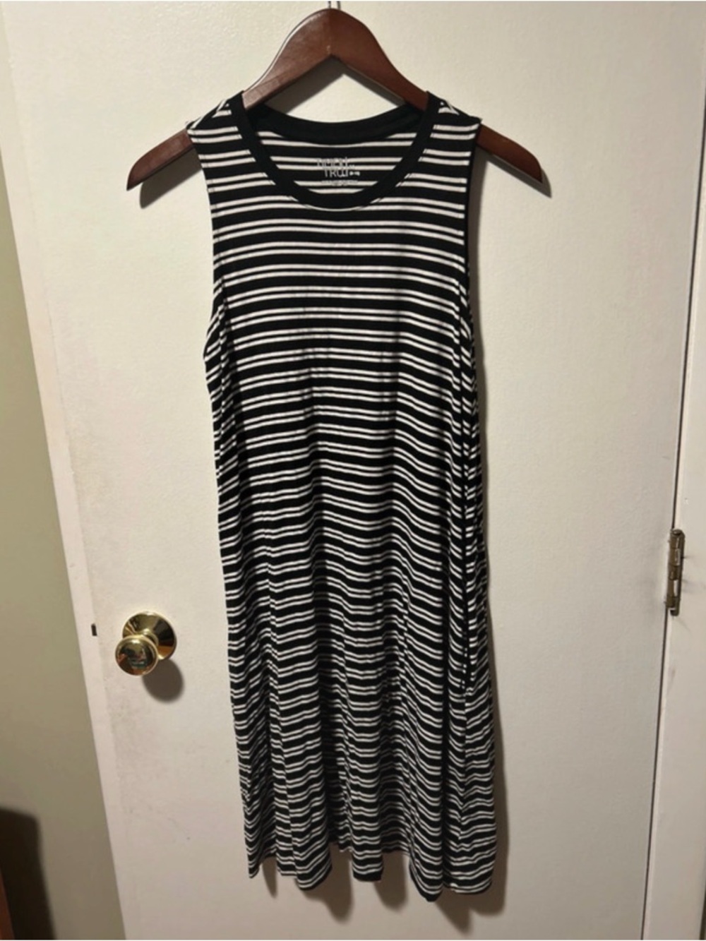Time and Tru Black & White Striped Sleeveless Midi Tank Dress